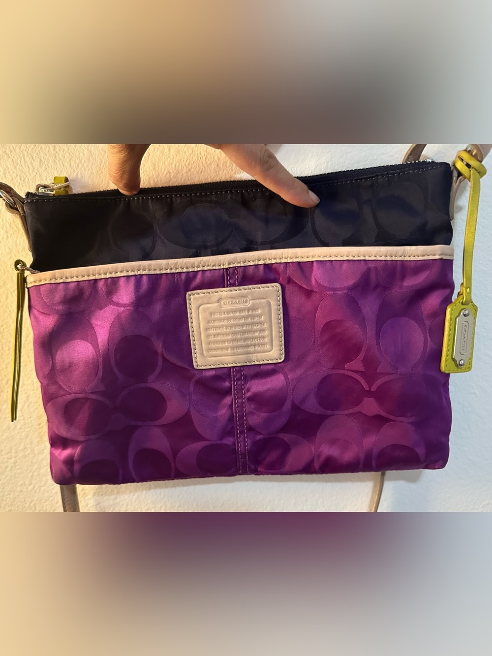 Coach Purple and Navy Signature Crossbody with Yellow Accent 💛💜💙